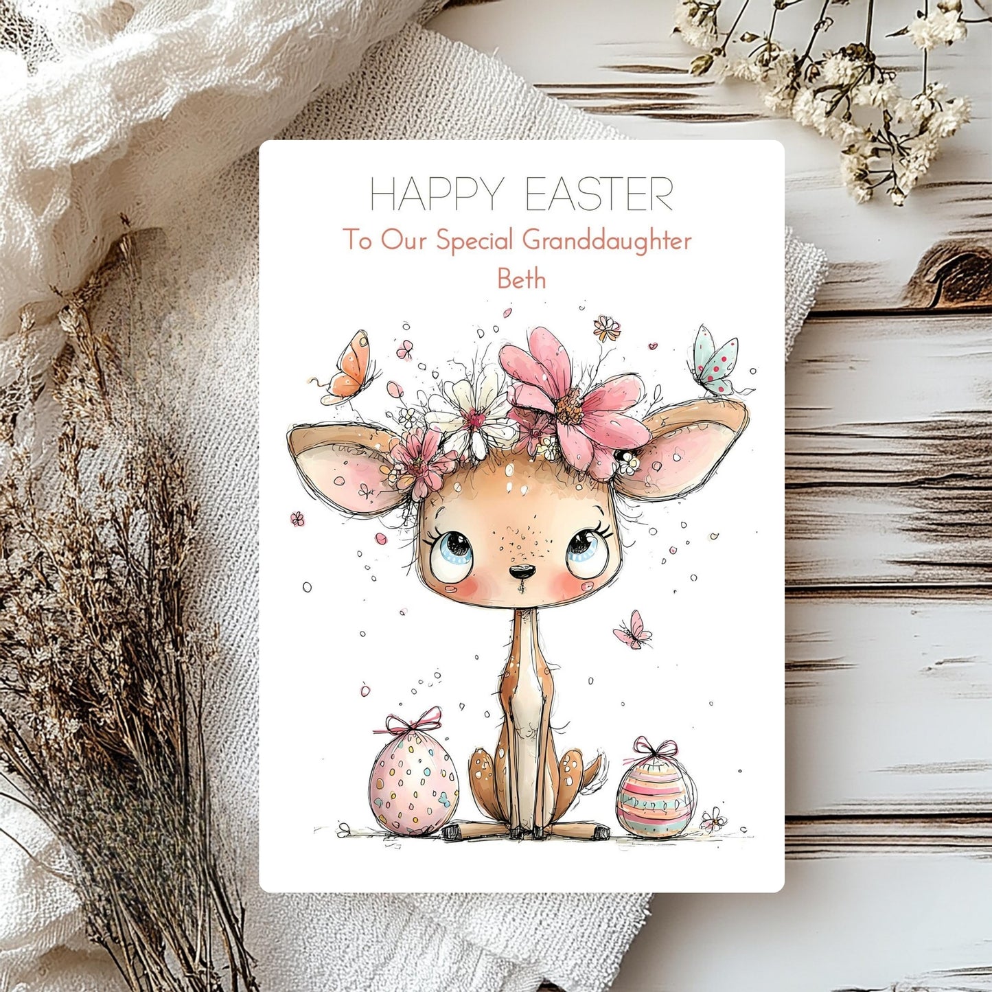 Personalised Easter Card with Deer – Custom Spring Greeting