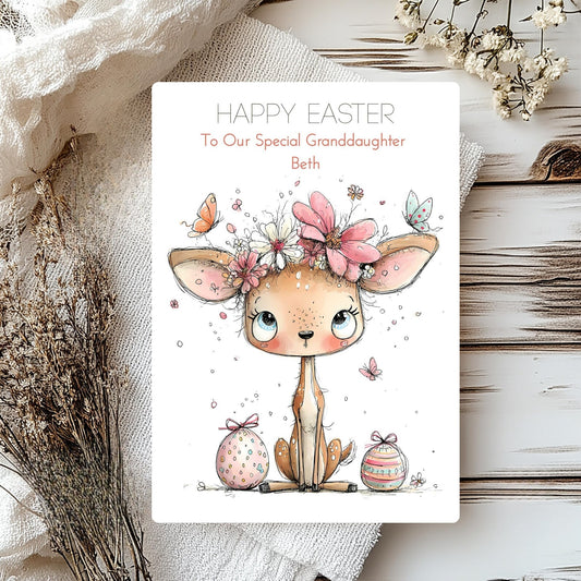 Personalised Easter Card with Deer – Custom Spring Greeting