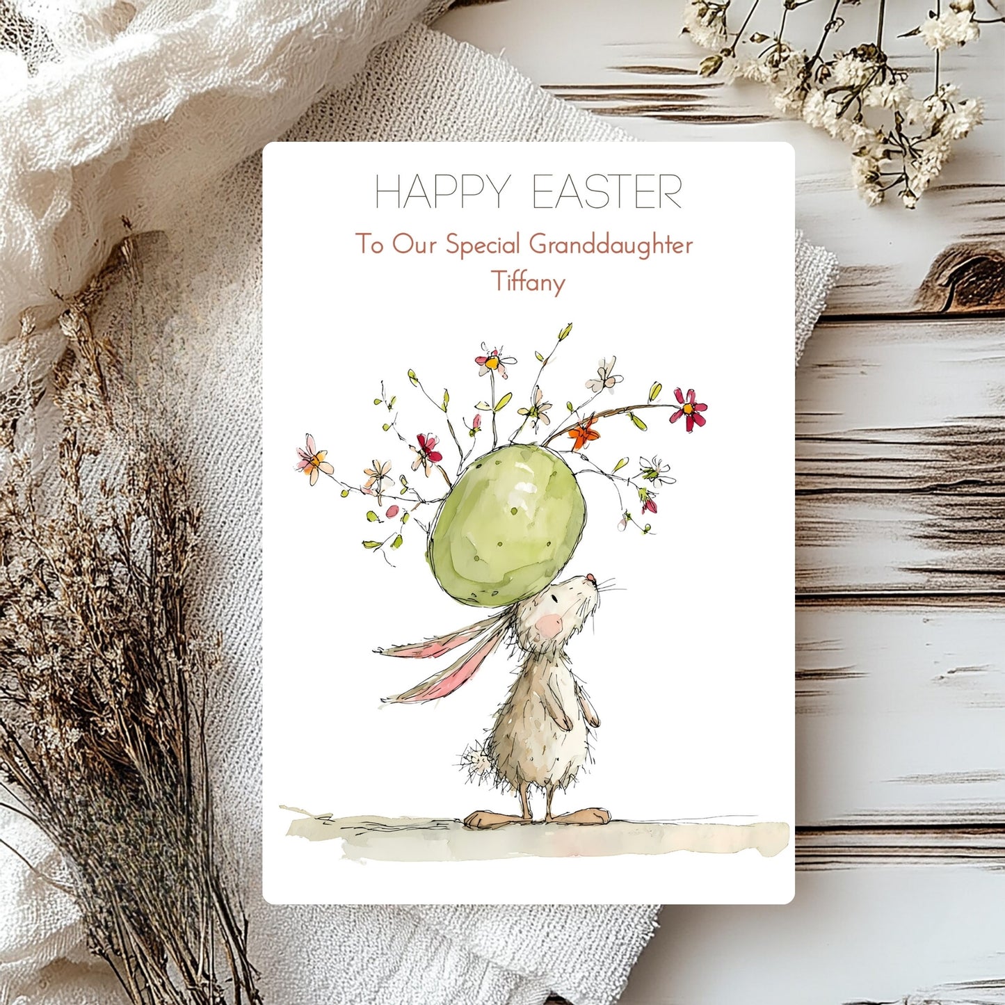 Cute Hare Personalised Easter Card – Custom Spring Greeting