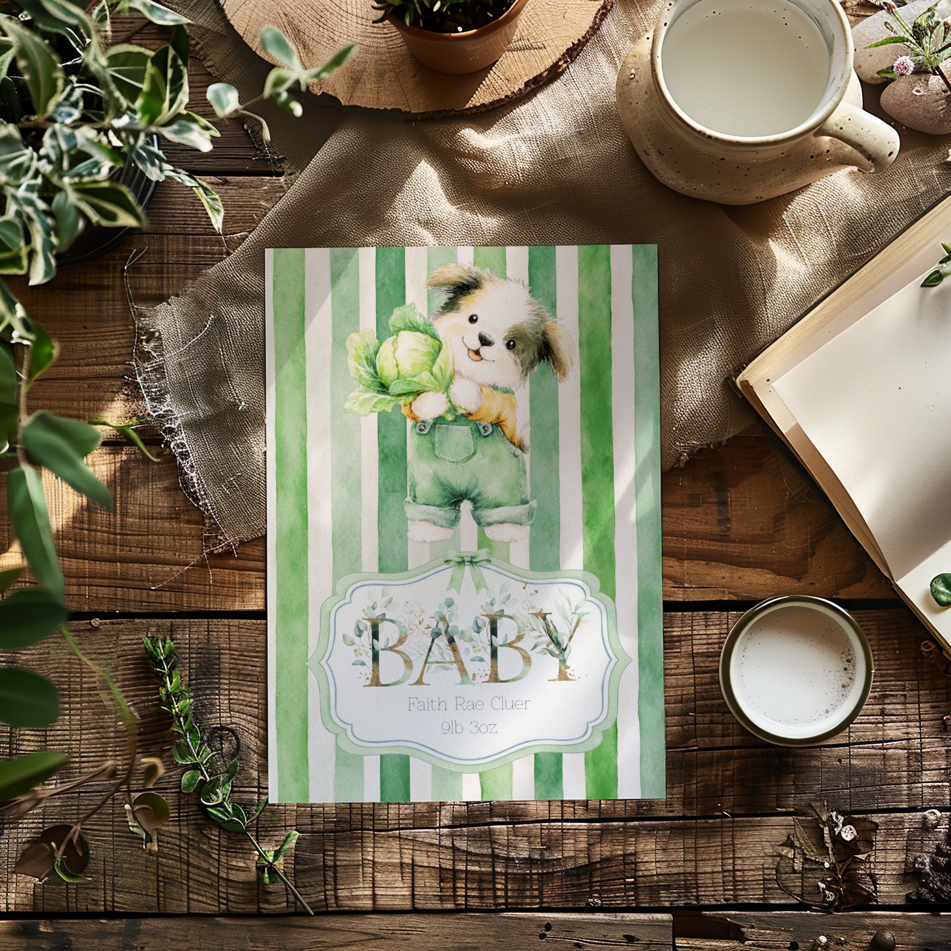 Personalised New Baby Greeting Card with Puppy A5