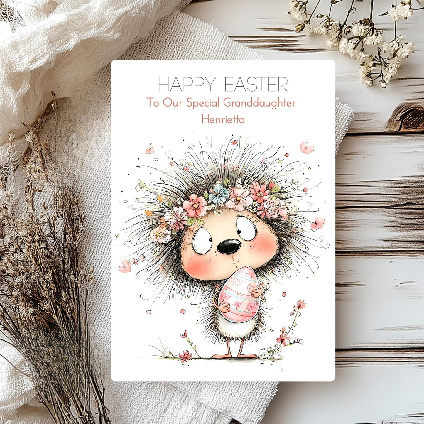 Hedgehog Easter Blessings Card – Personalised Spring Greeting