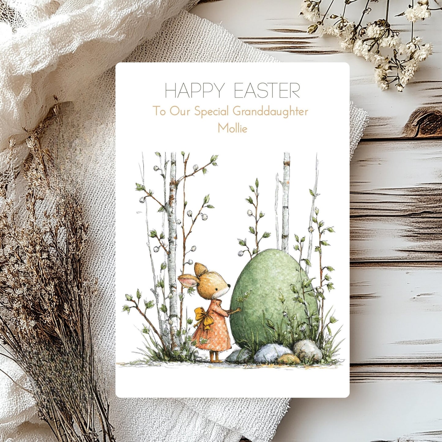 Pretty Personalised Easter Card with Fox – Spring Greeting