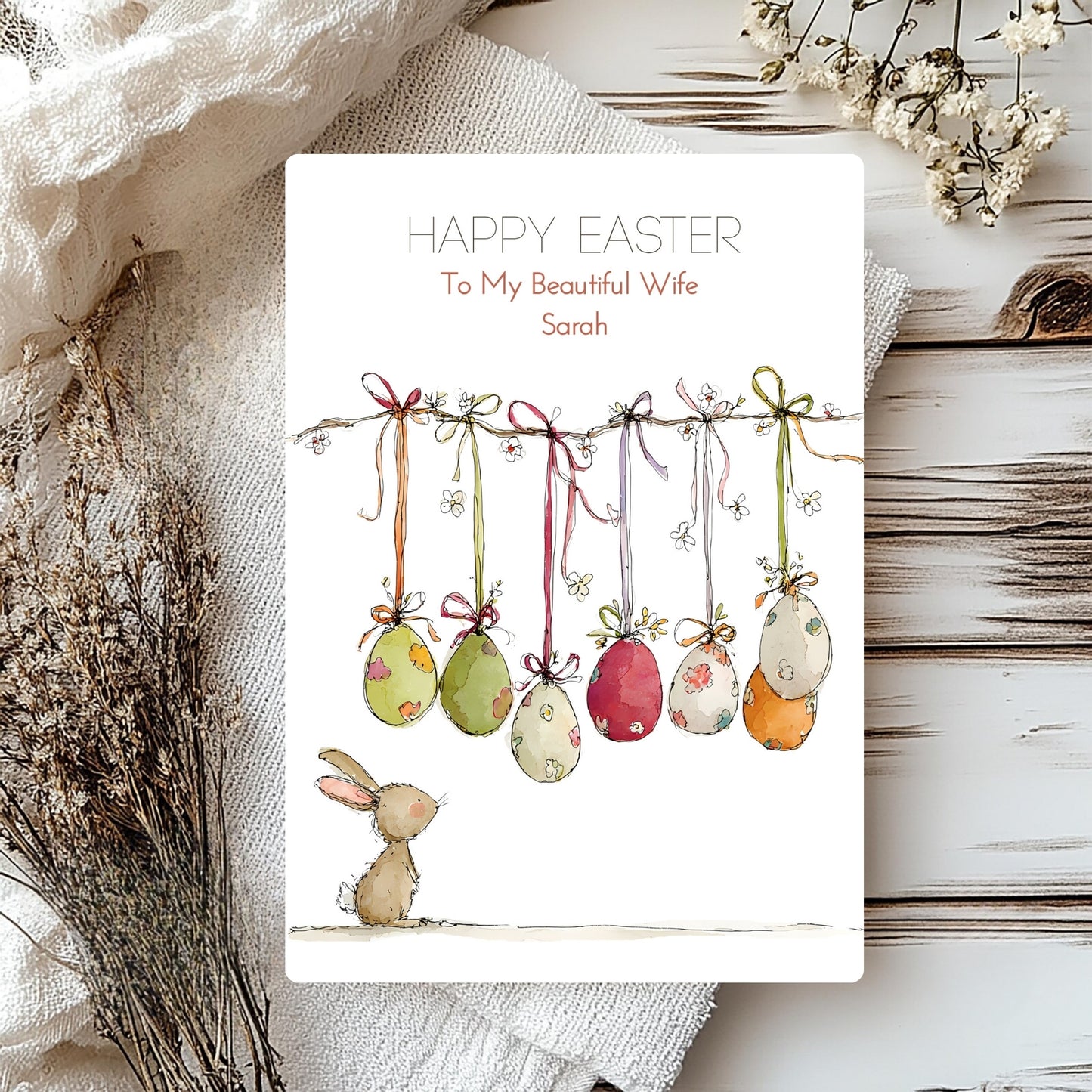 Personalised Pretty Bunny Easter Card - Sweet Wishes