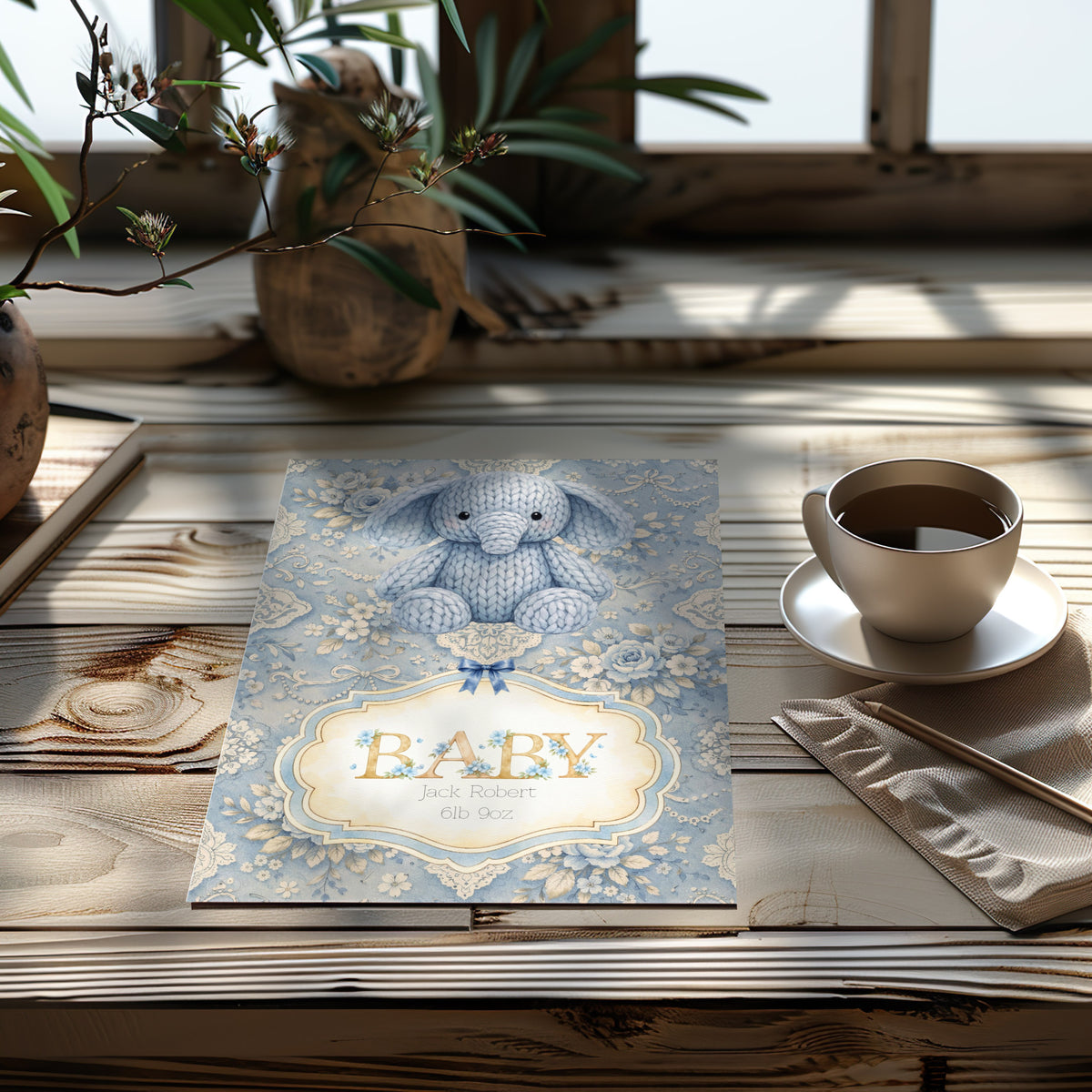 Personalised Elephant Card - New Baby Boy