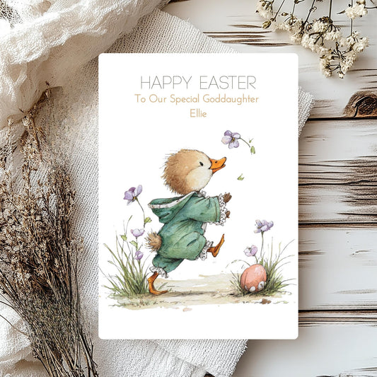Personalised Pretty Duck Easter Card - Heartwarming Wishes