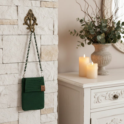 Handmade Crochet Dark Green Phone Bag – Stylish Crochet Accessory