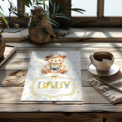 Personalised Newborn Baby Greeting Card with Italian Bear A5