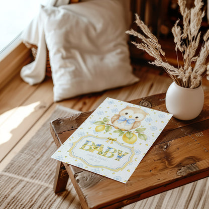 Personalised Baby Owl Newborn Baby Card – Custom Name & Birth Weight