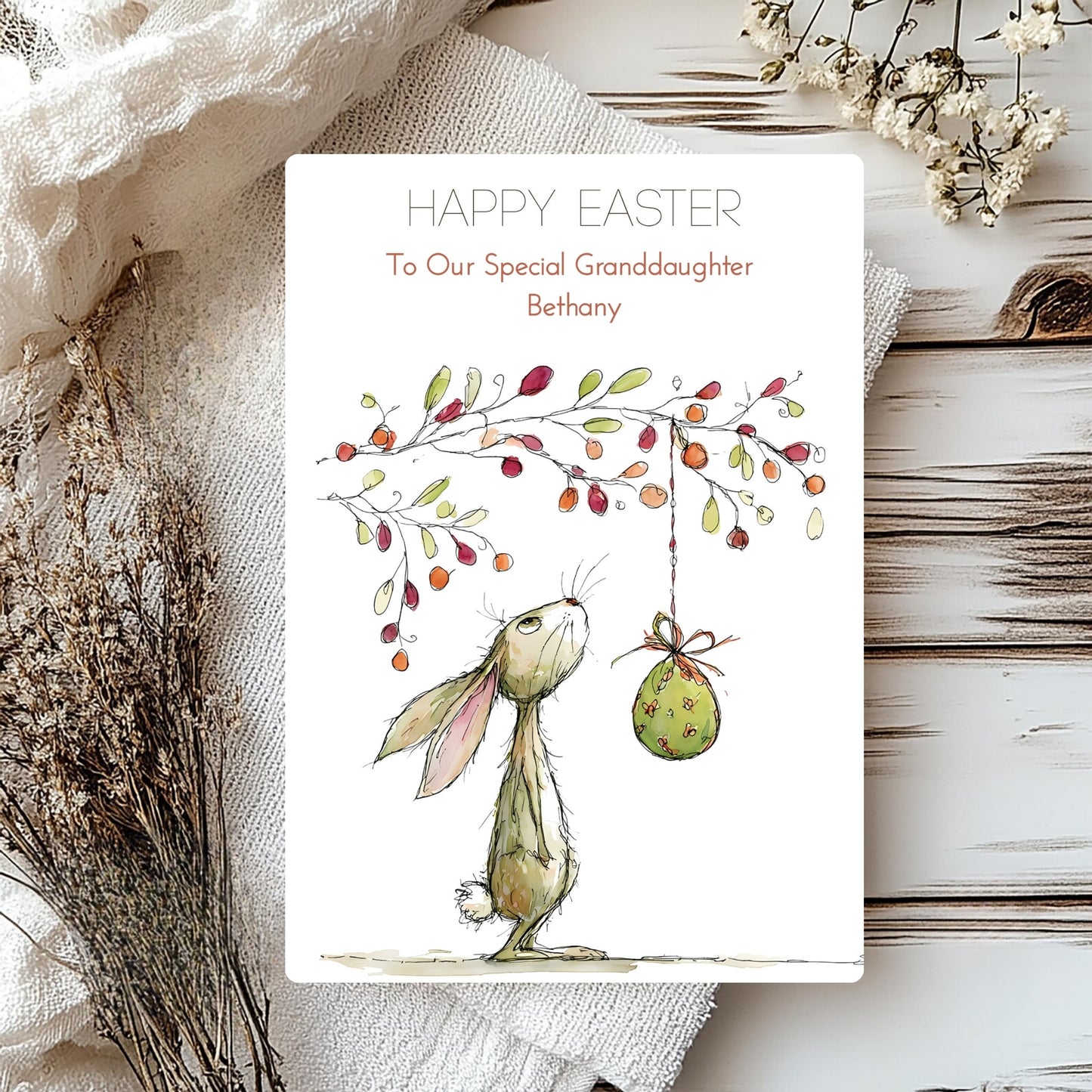Whimsical Personalised Hare Easter Card - Joyful Greetings