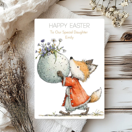 Whimsical Personalised Fox Easter Card - Joyful Wishes