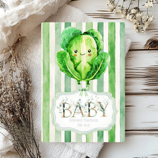 Personalised New Baby Greeting Card with Cabbage A5
