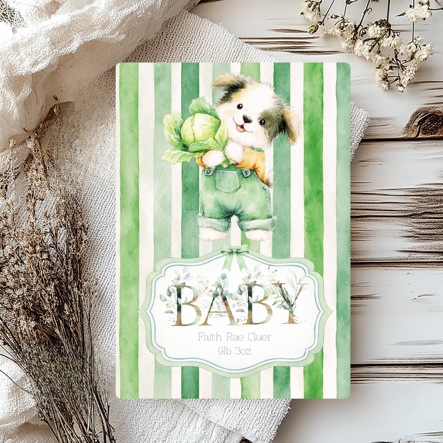 Personalised New Baby Greeting Card with Puppy A5