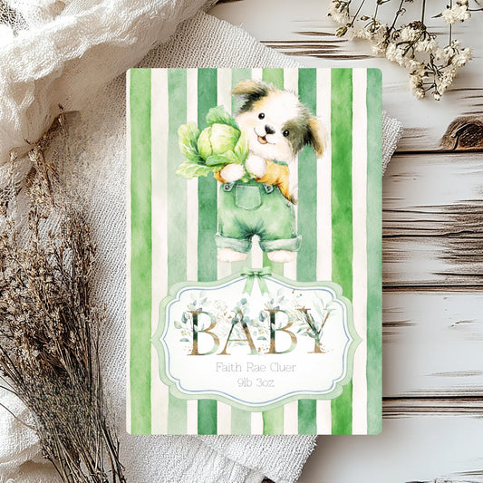 Personalised New Baby Greeting Card with Puppy A5