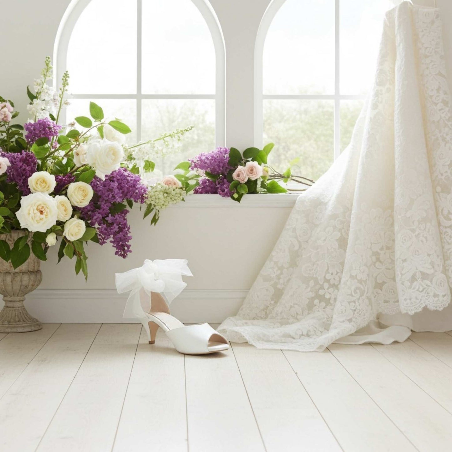Neve Peep Toe Kitten Heel Bridal Shoes - Organza Strap