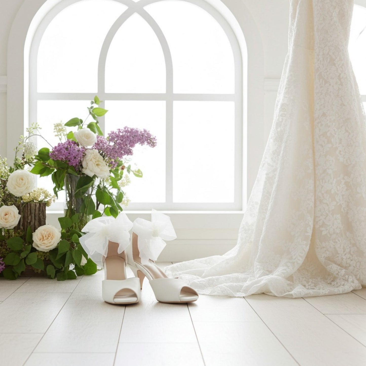 Neve Peep Toe Kitten Heel Bridal Shoes - Organza Strap