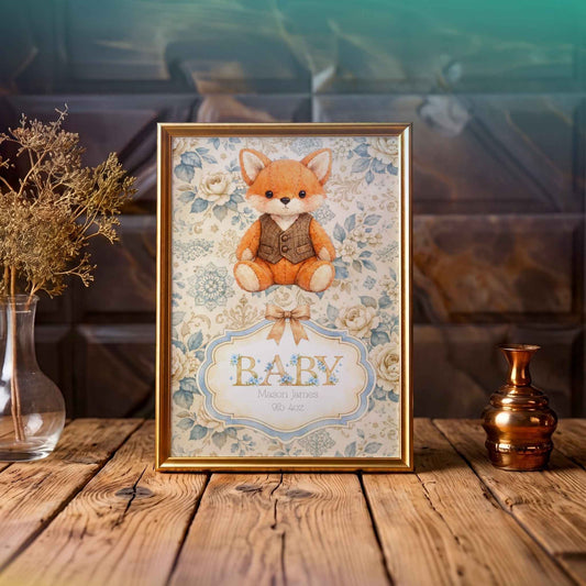 Handmade Custom Fox Nursery Print - Whimsical Personalised Decor