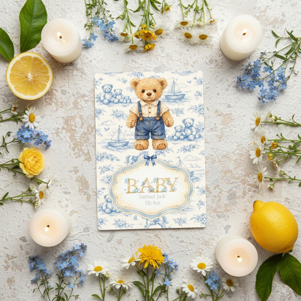 Personalised Baby Art Print with Teddy Bear