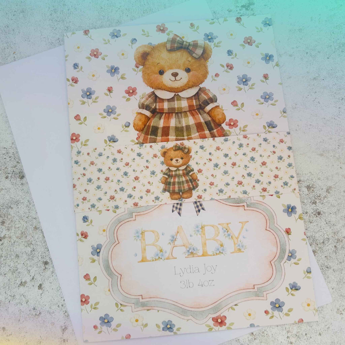Personalised Newborn Baby Girl Card – Custom Name & Birth Weight