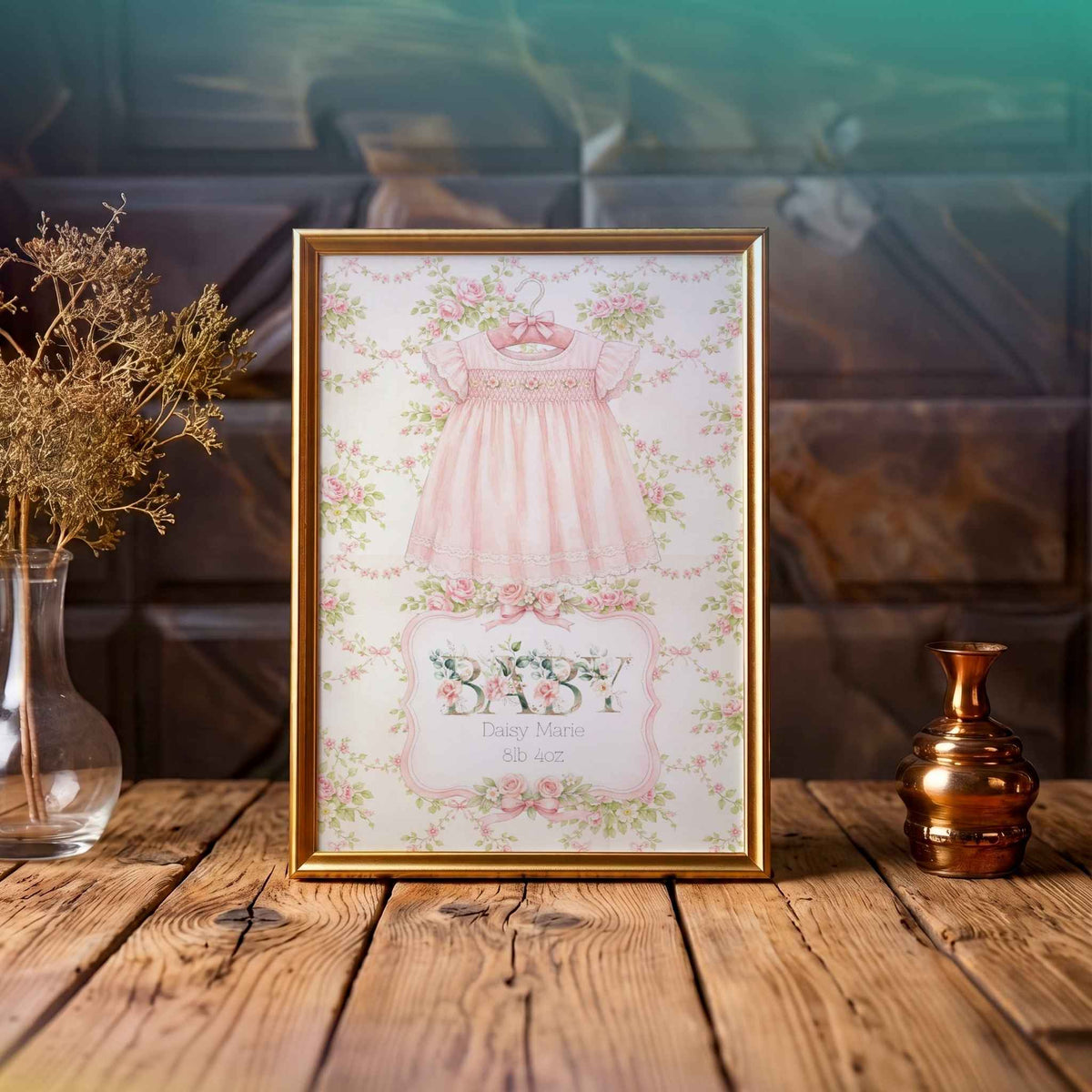 Personalised Floral Nursery Print - Custom Art for Your Baby Girl