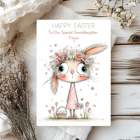 Pretty Personalised Rabbit Easter Card - Sweet Wishes