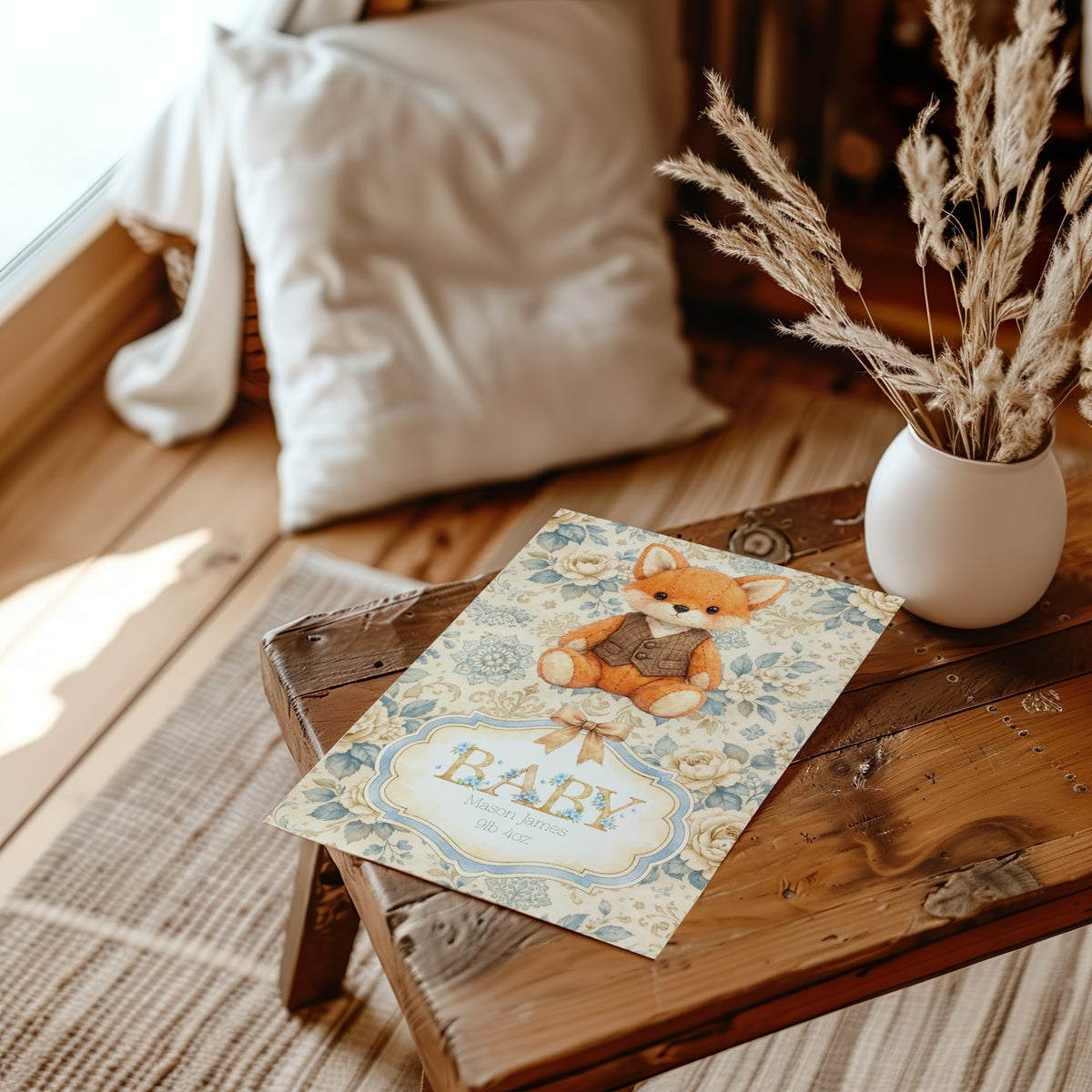 Personalised Baby Fox Card - New Baby Boy