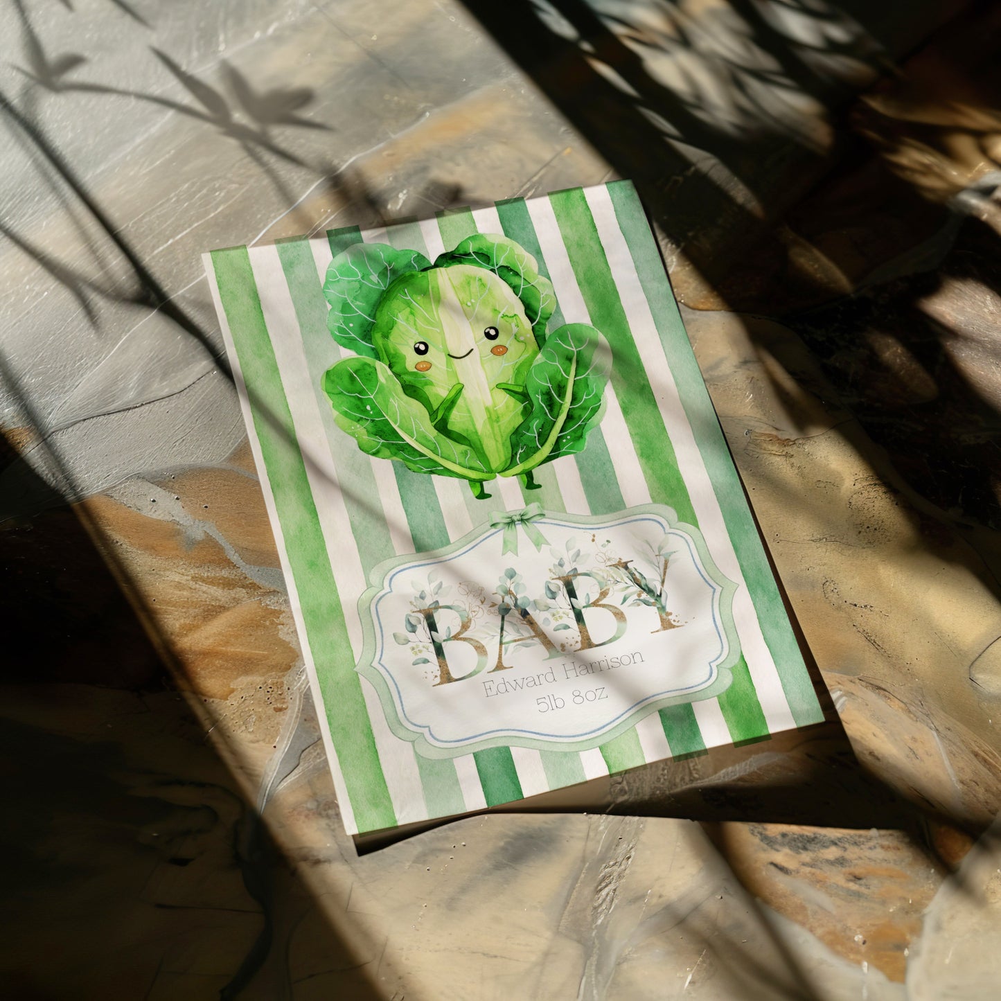Personalised New Baby Greeting Card with Cabbage A5