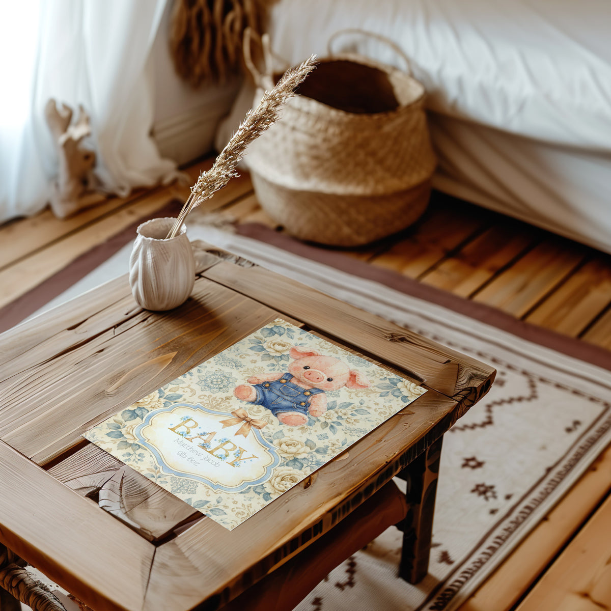 Handmade Custom Piglet Nursery Print - Adorable Personalised Wall Art