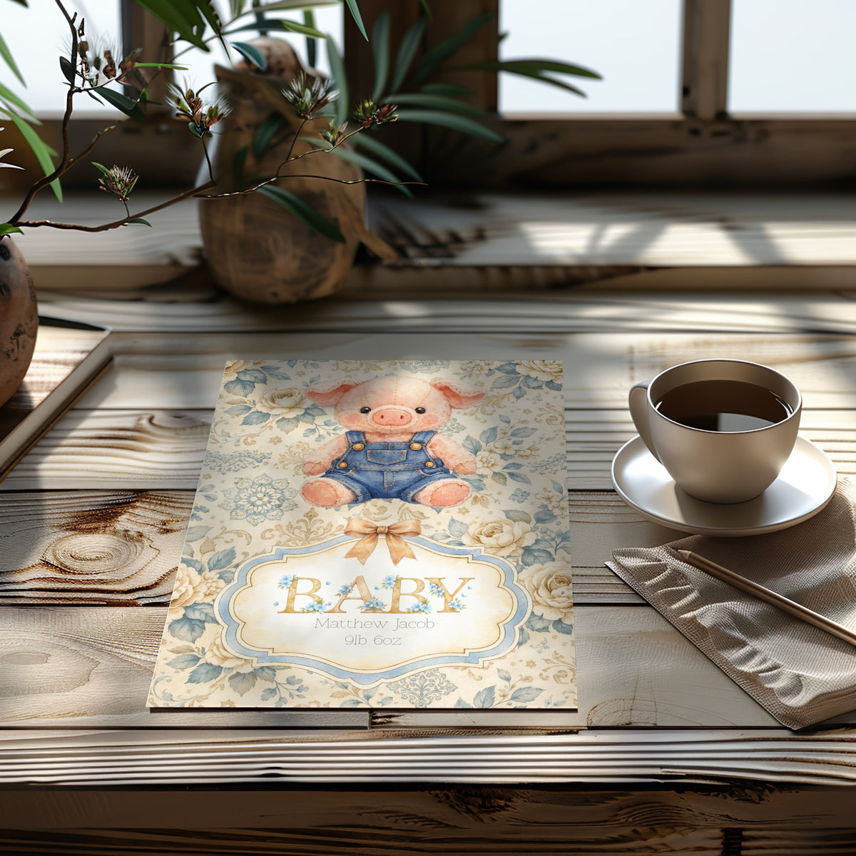 Personalised Piglet Card - New Baby Boy