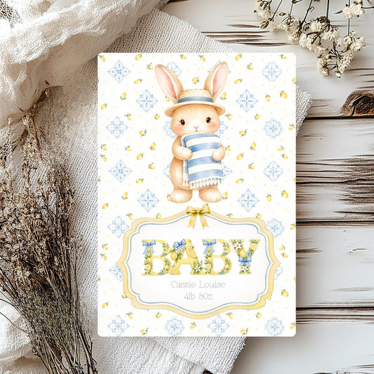 Personalised Bunny Newborn Baby Card - Celebrate Your Little One's Arrival!