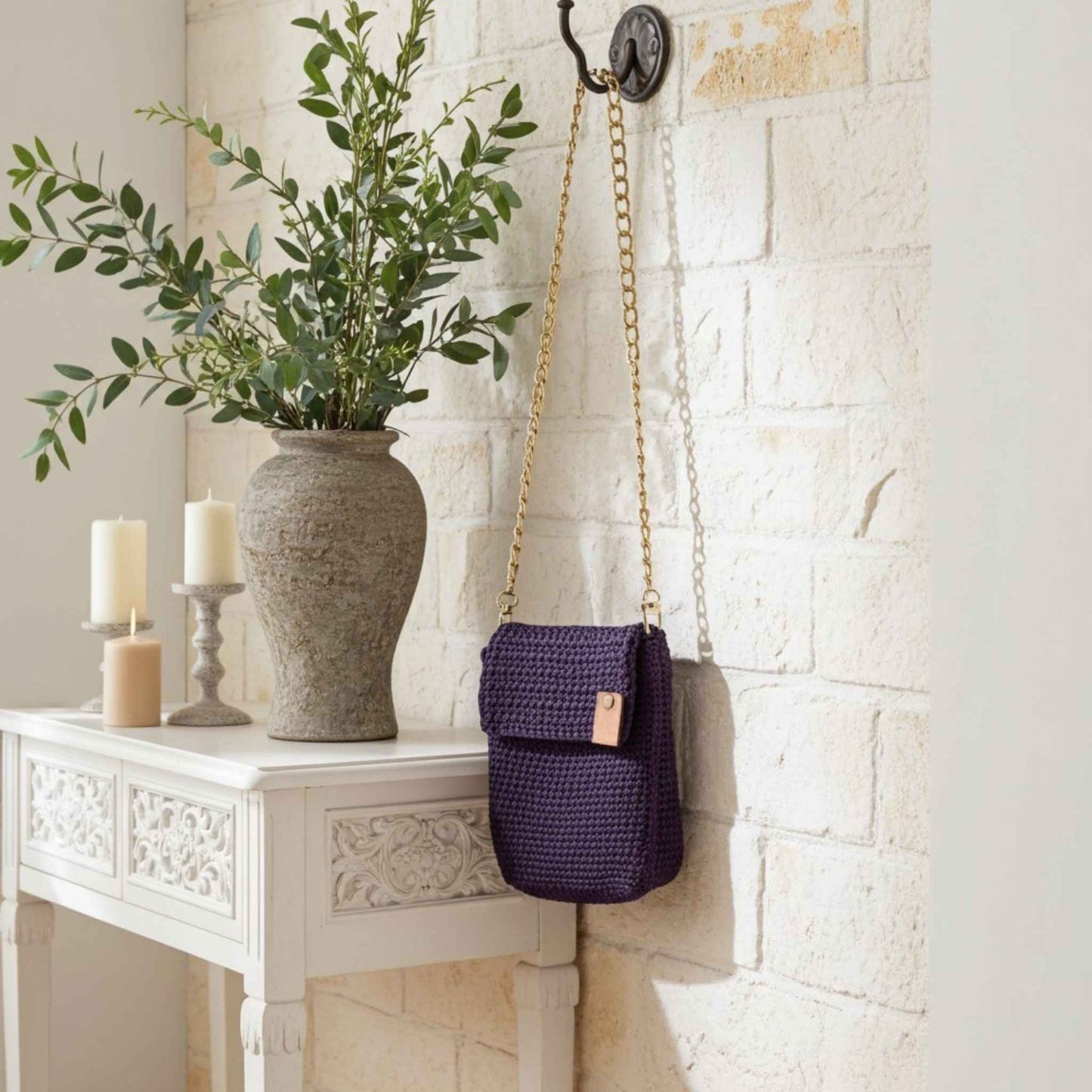 Handmade Crochet Purple Phone Bag – Stylish and Unique Accessory