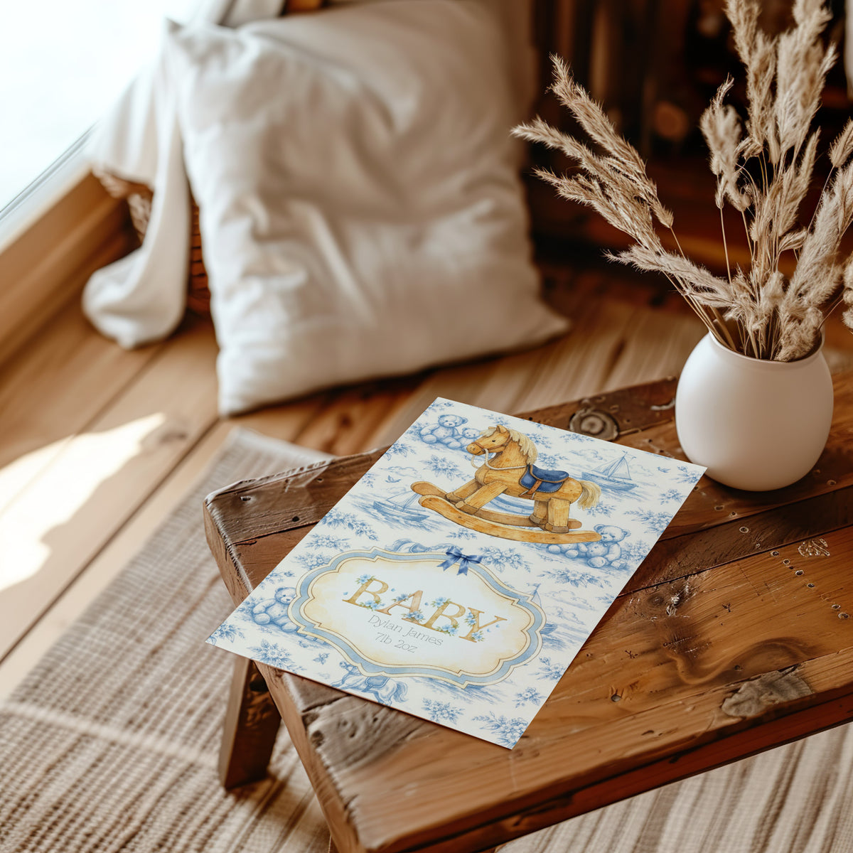 Personalised Rocking Horse Nursery Print - Custom Art for Your Little One