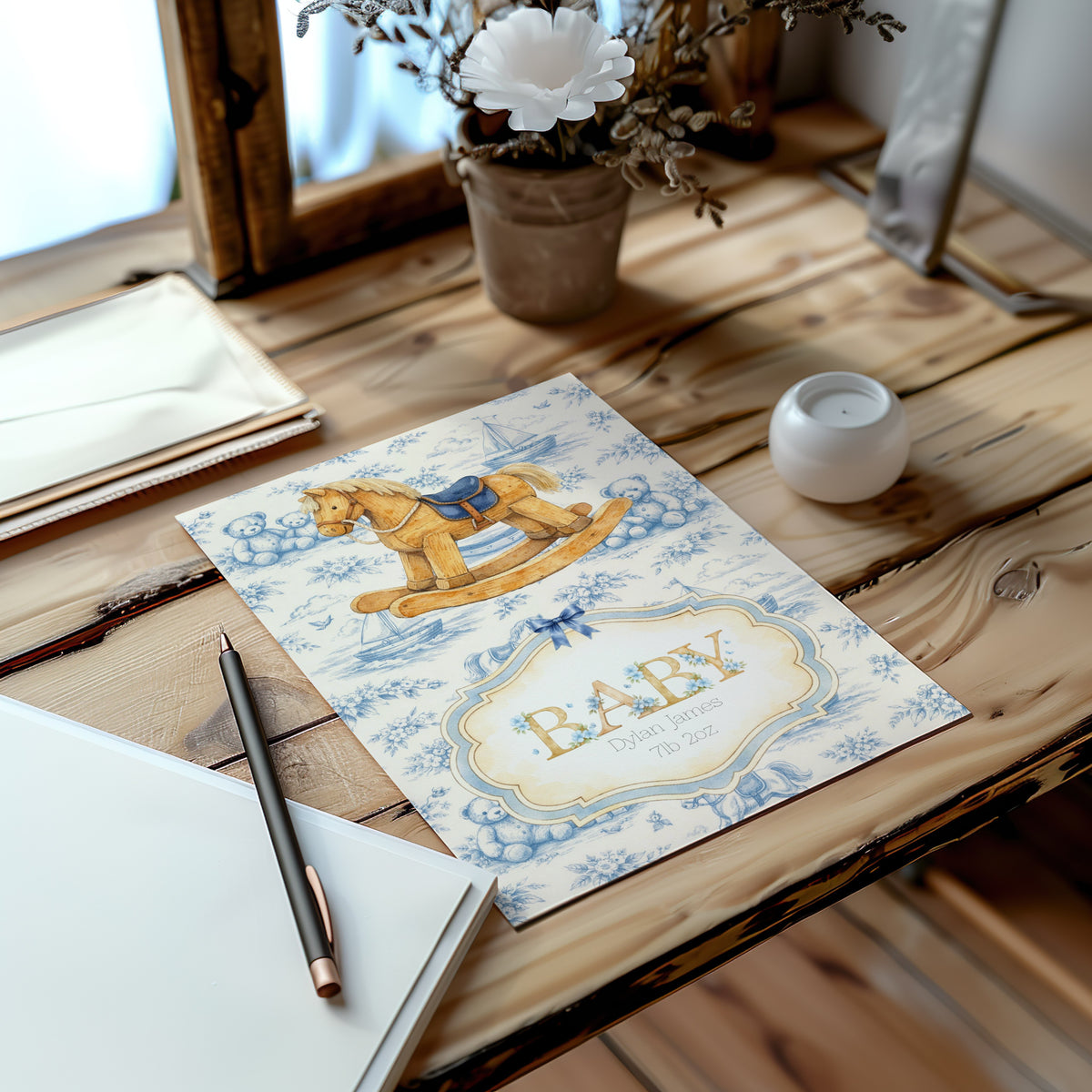 Personalised Rocking Horse Nursery Print - Custom Art for Your Little One