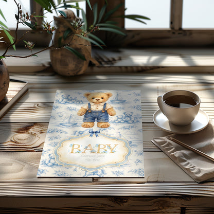 Personalised Baby Art Print with Teddy Bear