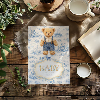 Personalised Baby Art Print with Teddy Bear