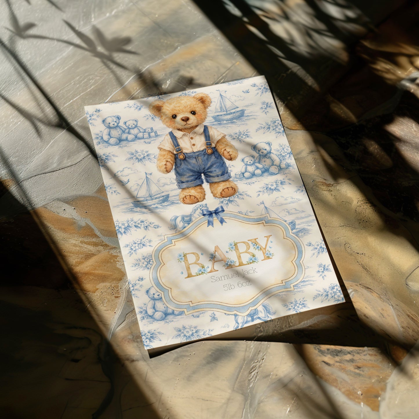 Personalised Baby Art Print with Teddy Bear