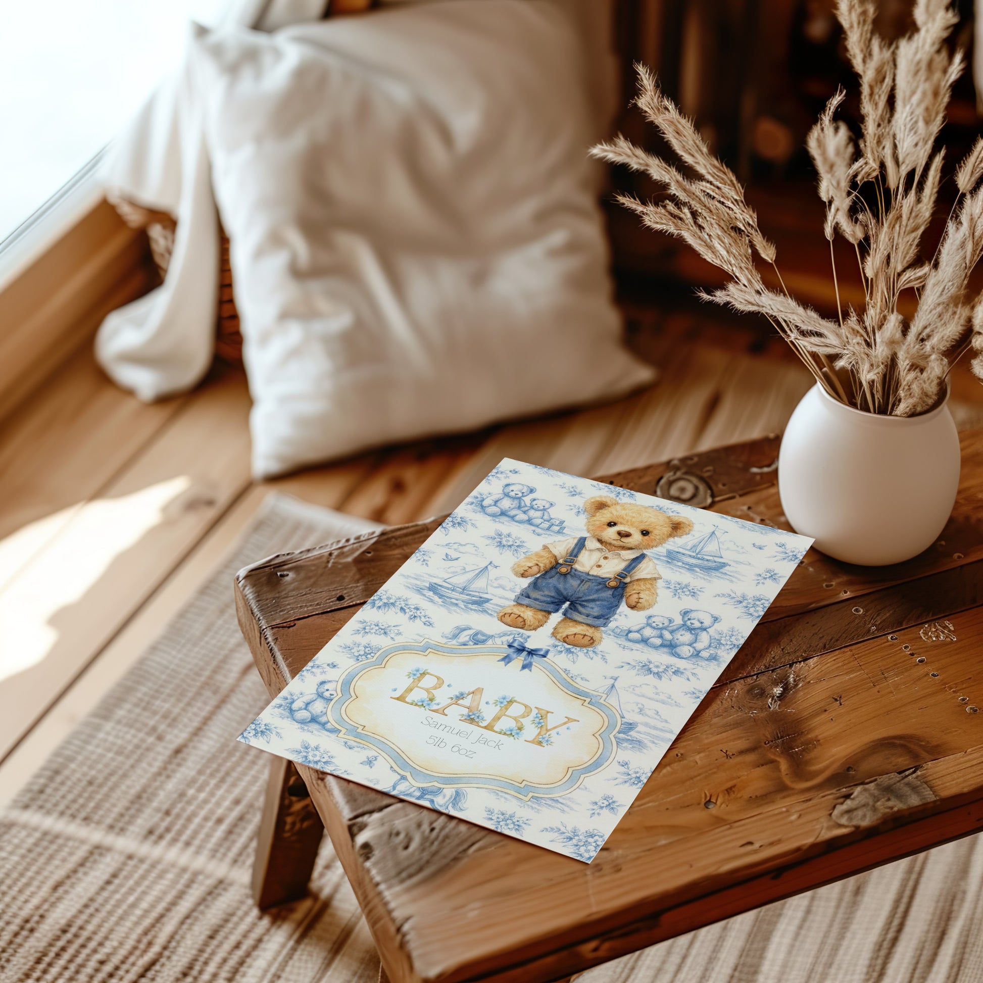 Personalised Baby Art Print with Teddy Bear