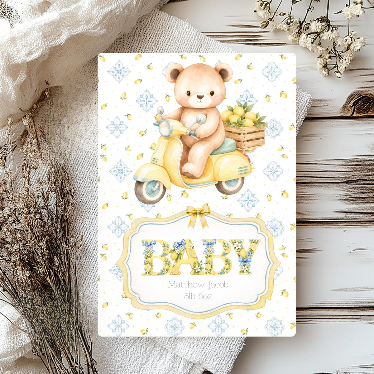 Personalised Teddy Newborn Baby Card - Welcome for The Little One