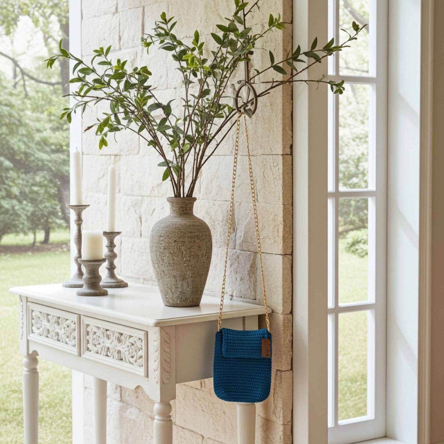 Handmade Crochet Turquoise Phone Bag – Stylish and Elegant Accessory