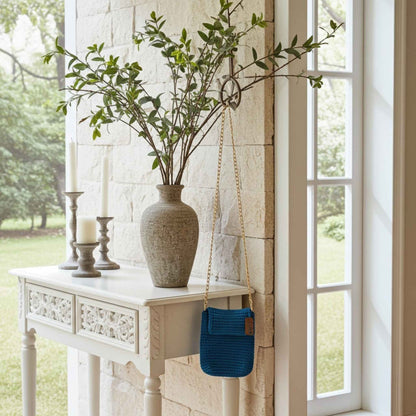 Handmade Crochet Turquoise Phone Bag – Stylish and Elegant Accessory