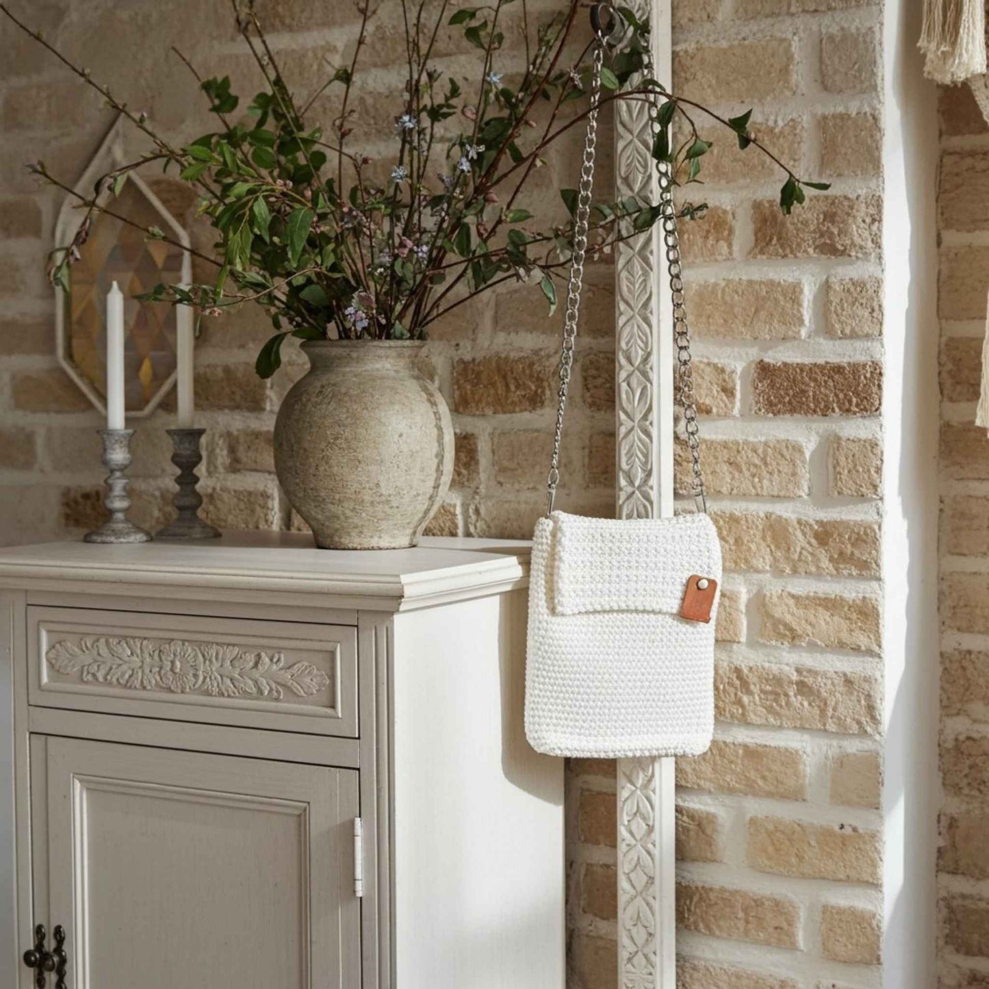 Handmade Crochet Soft White Phone Bag – Functional Accessory